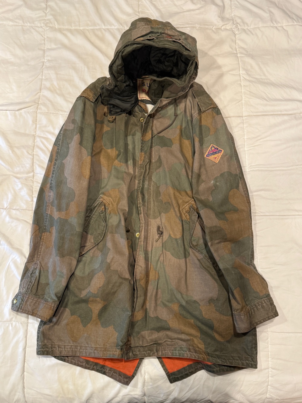Rare Scotch & Soda Men's Camo Field Parka in Green and Brown